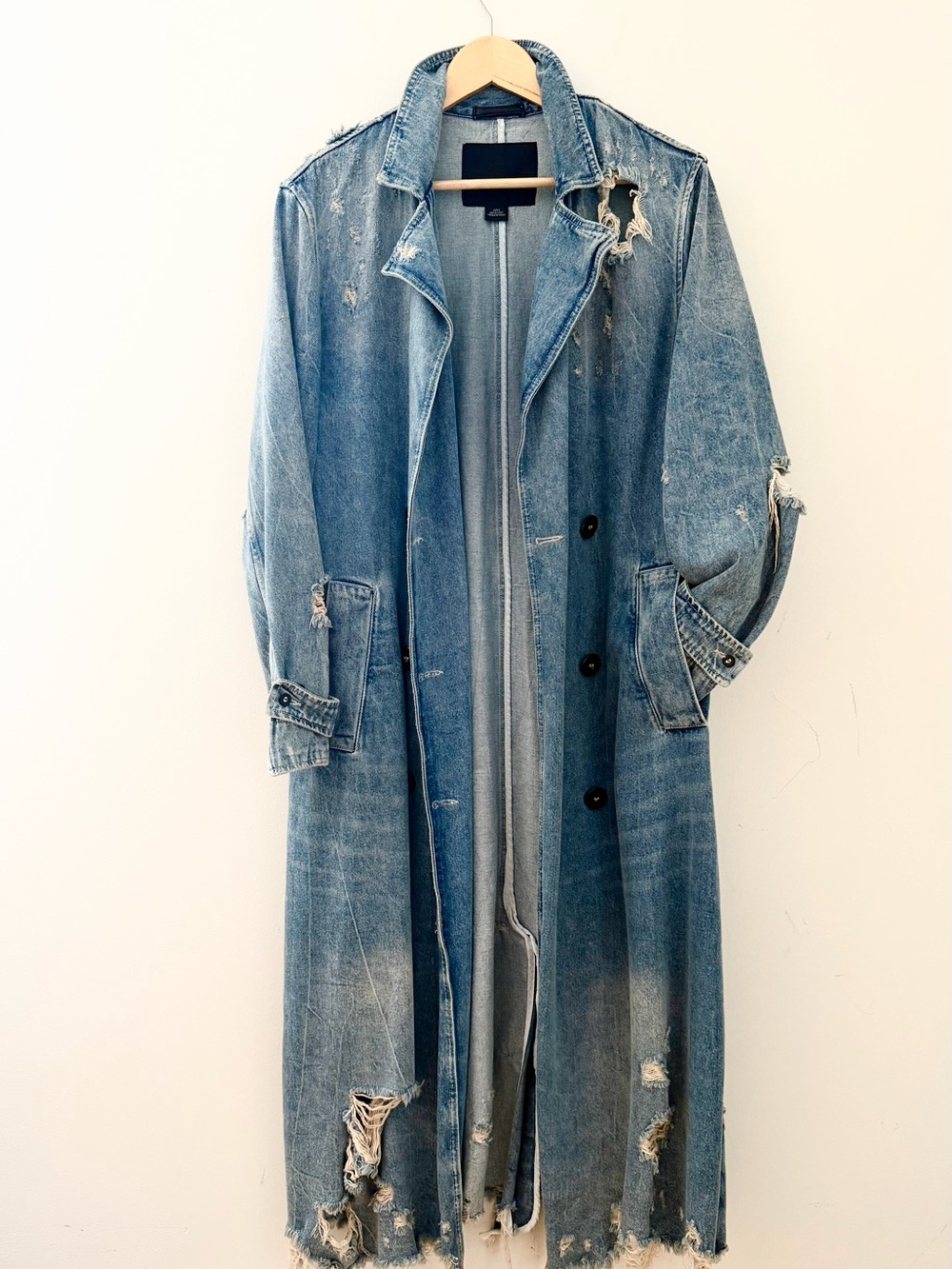 ALEXANDER WANG Distressed Blue Denim Trench Coat S - Picture 2 of 8